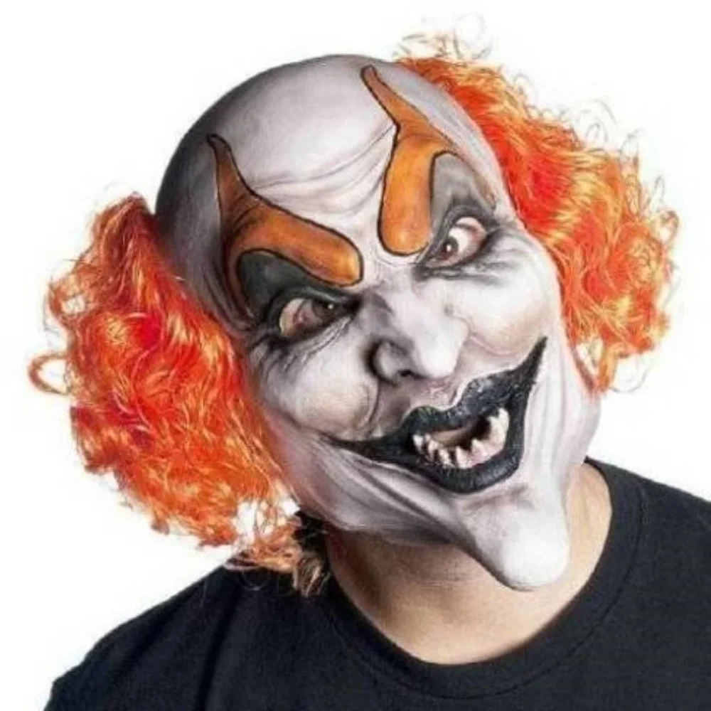 Killer Clown Mask & Wig Halloween Creepy Face & Hair Costume Accessory Ages 14+